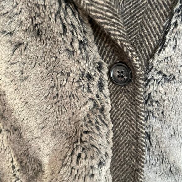 Rachel Roy Signature Wool Cashmere Herringbone Tweed Faux Fur Jacket Sz 4 - Picture 5 of 9